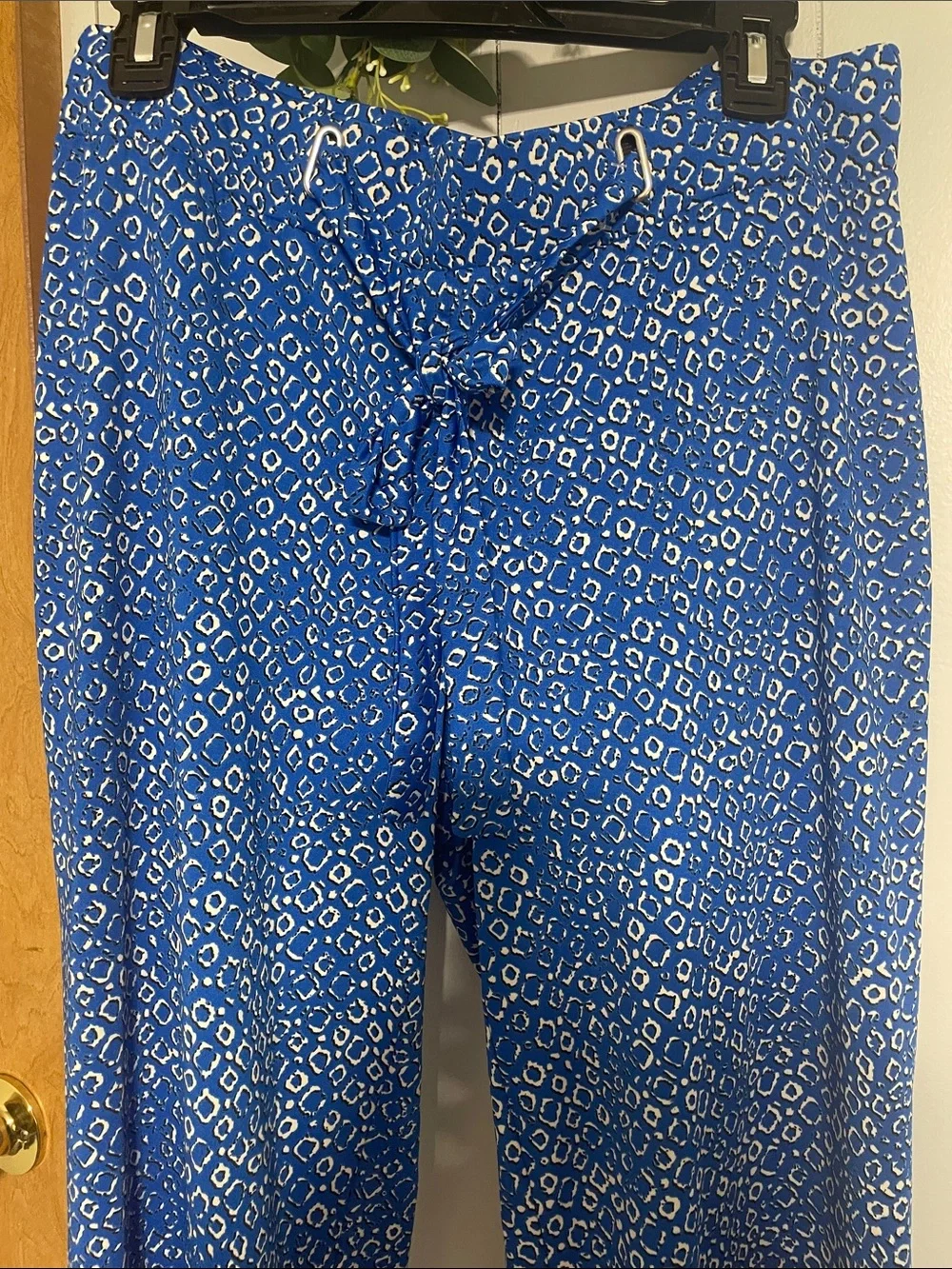 Blue Printed Wide-Leg Tie-Waist Pants